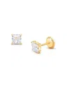 Tiny Blessings Girls 14k Gold 4mm Princess Cut Studs Screw Back Earrings - Children In K Yellow Gold
