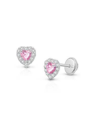 Tiny Blessings Girls' 14k Gold Blissful Heart Studs Screw Back Earrings - Baby, Little Kid, Big Kid In K White Gold
