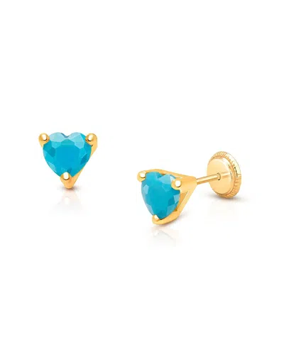 Tiny Blessings Girls' 14k Gold Blue Dazzling Heart Studs Screw Back Earrings - Baby, Little Kid, Big Kid In K Yellow Gold