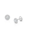 Tiny Blessings Girls' 14k Gold Brilliant Halo Studs Screw Back Earrings - Baby, Little Kid, Big Kid In K White Gold