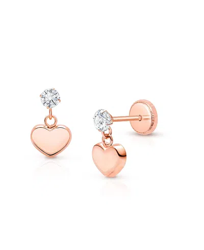 Tiny Blessings Girls' 14k Gold Dangling Modern Heart Drop Screw Back Earrings - Little Kid, Big Kid In K Rose Gold