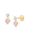 Tiny Blessings Girls' 14k Gold Fearless Heart Pink & Clear Drop Screw Back Earrings - Little Kid, Big Kid In K Yellow Gold