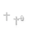 Tiny Blessings Girls' 14k Gold Miraculous Cross Stud Screw Back Earrings - Little Kid, Big Kid In K White Gold