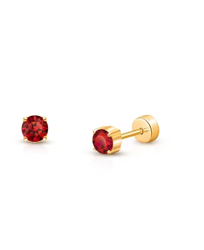 Tiny Blessings Girls' 14k Gold On Titanium Crystal Birthstone Stud Earrings - Baby, Little Kid, Big Kid In Red