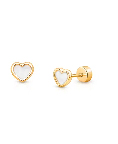 Tiny Blessings Kids' Girls' 14k Gold On Titanium Enchanted Heart Mother Of Pearl Stud Earrings