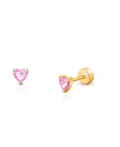 Tiny Blessings Girls' 14k Gold On Titanium Gold Pink Sparkling Heart Stud Earrings - Baby, Little Kid, Big Kid
