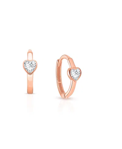 Tiny Blessings Kids' Children's 14k Gold True Love Clear Heart Girls' Huggie Hoop Earrings In K Rose Gold
