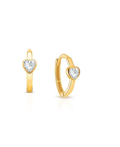 Tiny Blessings Kids' Children's 14k Gold True Love Clear Heart Girls' Huggie Hoop Earrings In K Yellow Gold