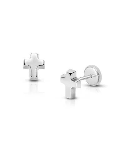 Tiny Blessings Girls' 14k White/rose Gold Simple Cross Studs Screw Back Earrings - Baby, Little Kid, Big Kid In K White Gold