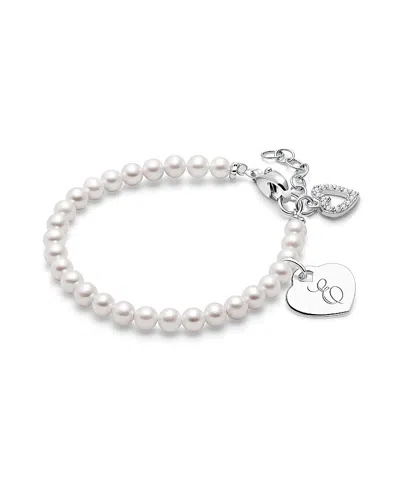 Tiny Blessings Kids' Girls Sterling Silver 4mm Cultured Pearls & Engraved Initial 6.25 Bracelet - Children In Silver - E