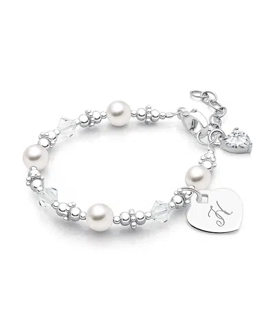 Tiny Blessings Girls Sterling Silver Crystals & Cultured Pearls & Initial 5.25 Bracelet - Children In Silver - H
