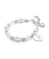 Tiny Blessings Girls Sterling Silver Crystals & Cultured Pearls & Initial 5.25 Bracelet - Children In Silver - P