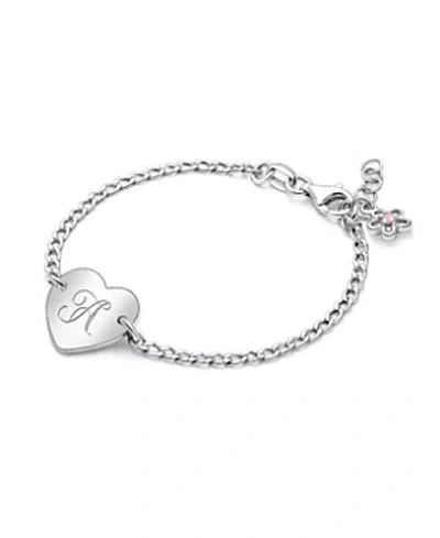 Tiny Blessings Girls' Sterling Silver Lovely Heart Id & Engraved Initial 6 Bracelet - Baby, Little Kid, Big Kid In Silver - A