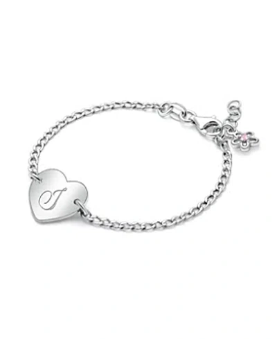 Tiny Blessings Kids' Children's Sterling Silver Lovely Heart Id Bracelet & Engraved Initial Girls' 6 Bracelet In Silver - J