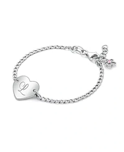 Tiny Blessings Children's Sterling Silver Lovely Heart Id Bracelet & Engraved Initial Girls' 6 Bracelet In Silver - L