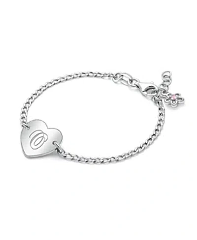 Tiny Blessings Girls' Sterling Silver Lovely Heart Id & Engraved Initial 6 Bracelet - Baby, Little Kid, Big Kid In Silver - O