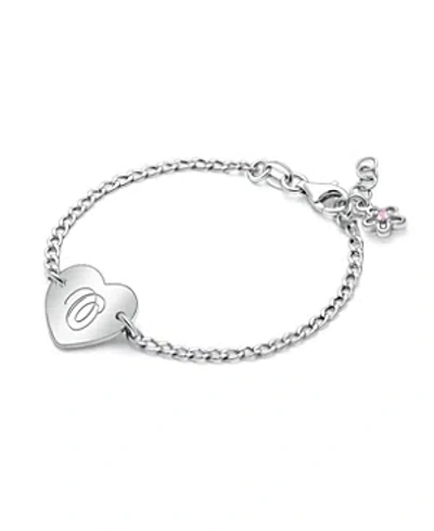 Tiny Blessings Kids' Children's Sterling Silver Lovely Heart Id Bracelet & Engraved Initial Girls' 6 Bracelet In Silver - O