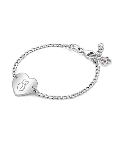 Tiny Blessings Girls' Sterling Silver Lovely Heart Id & Engraved Initial 6 Bracelet - Baby, Little Kid, Big Kid In Silver - S