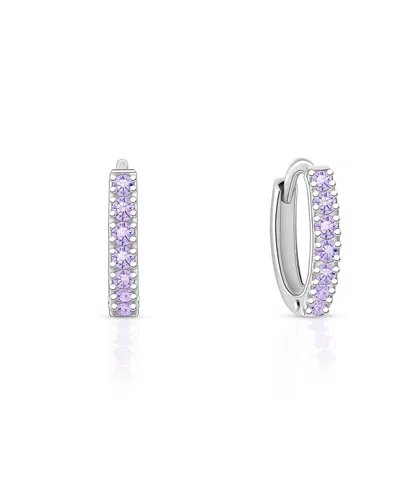 Tiny Blessings Girls' Sterling Silver Timeless Pave Lavender Huggie Hoop Earrings - Baby, Little Kid, Big Kid In Metallic