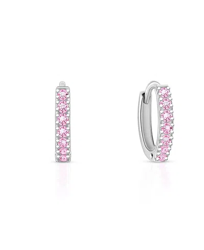 Tiny Blessings Girls' Sterling Silver Timeless Pave Pink Huggie Hoop Earrings - Baby, Little Kid, Big Kid