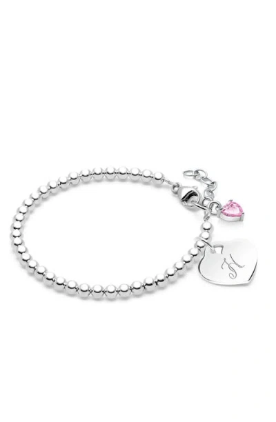 Tiny Blessings Babies'  Sterling Silver 3mm Beads & Engraved Initial 5.25" Bracelet In Metallic