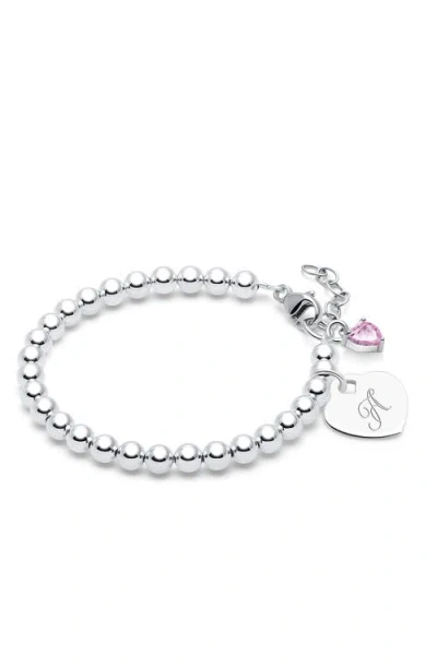 TINY BLESSINGS TINY BLESSINGS STERLING SILVER 4MM BEADS & ENGRAVED INITIAL 6.25" BRACELET
