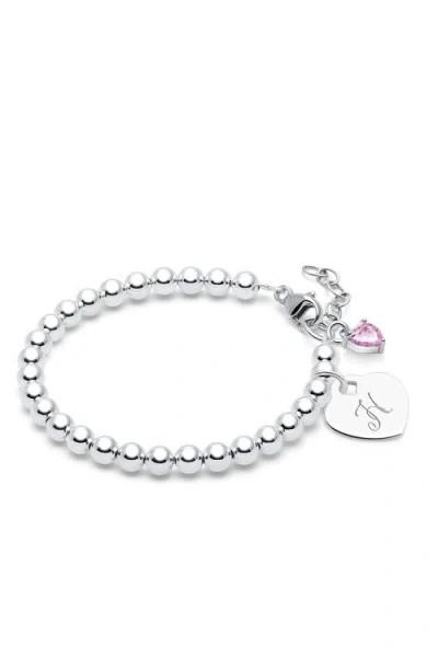 TINY BLESSINGS TINY BLESSINGS STERLING SILVER 4MM BEADS & ENGRAVED INITIAL 6.25" BRACELET