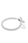 Tiny Blessings Sterling Silver 4mm Beads & Engraved Initial 6.25" Bracelet In Metallic