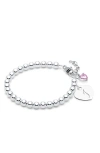 Tiny Blessings Sterling Silver 4mm Beads & Engraved Initial 6.25" Bracelet In Metallic