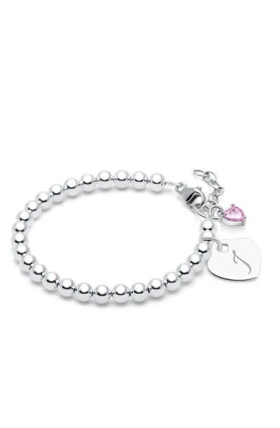 TINY BLESSINGS TINY BLESSINGS STERLING SILVER 4MM BEADS & ENGRAVED INITIAL 6.25" BRACELET