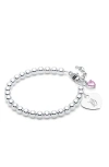 Tiny Blessings Sterling Silver 4mm Beads & Engraved Initial 6.25" Bracelet In Metallic