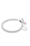 Tiny Blessings Sterling Silver 4mm Beads & Engraved Initial 6.25" Bracelet In Metallic