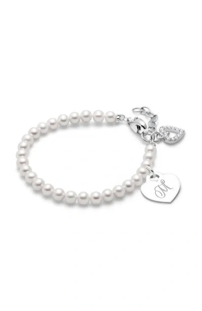 Tiny Blessings Babies'  Sterling Silver 4mm Cultured Pearls & Engraved Initial 6.25" Bracelet In Metallic