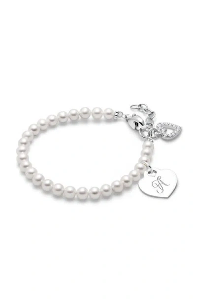 Tiny Blessings Babies'  Sterling Silver 4mm Cultured Pearls & Engraved Initial 6.25" Bracelet In Metallic