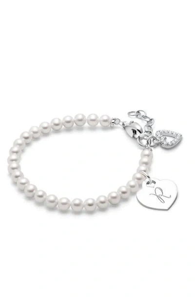 Tiny Blessings Babies'  Sterling Silver 4mm Cultured Pearls & Engraved Initial 6.25" Bracelet In Neutral