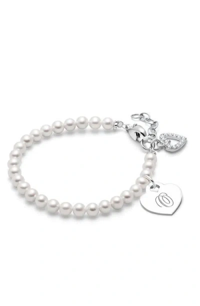 Tiny Blessings Babies'  Sterling Silver 4mm Cultured Pearls & Engraved Initial 6.25" Bracelet In Neutral