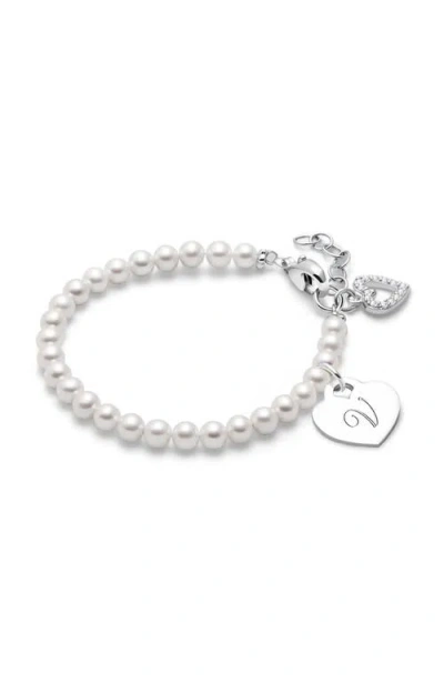 Tiny Blessings Babies'  Sterling Silver 4mm Cultured Pearls & Engraved Initial 6.25" Bracelet In White