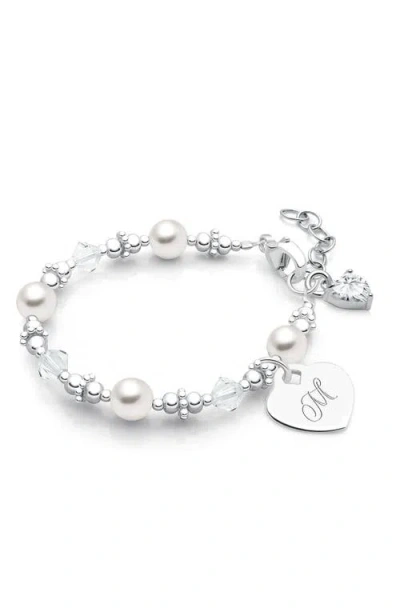 Tiny Blessings Babies'  Sterling Silver Crystals & Pearls & Engraved Initial 5.25" Bracelet In Metallic