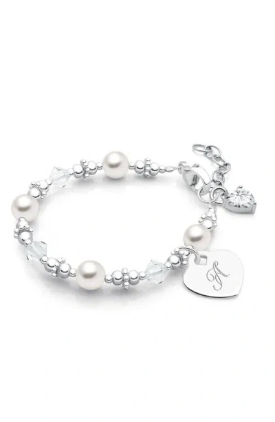 Tiny Blessings Babies'  Sterling Silver Crystals & Pearls & Engraved Initial 5.25" Bracelet In Metallic