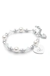 Tiny Blessings Babies'  Sterling Silver Crystals & Pearls & Engraved Initial 5.25" Bracelet In Metallic