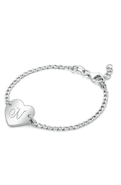 Tiny Blessings Kids'  Sterling Silver Lovely Heart Id Bracelet & Engraved Initial 6" Bracelet In Brown