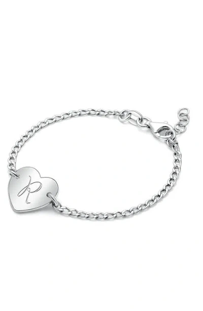 Tiny Blessings Kids'  Sterling Silver Lovely Heart Id Bracelet & Engraved Initial 6" Bracelet In Brown