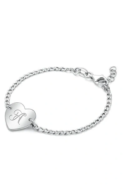 Tiny Blessings Kids'  Sterling Silver Lovely Heart Id Bracelet & Engraved Initial 6" Bracelet In Brown