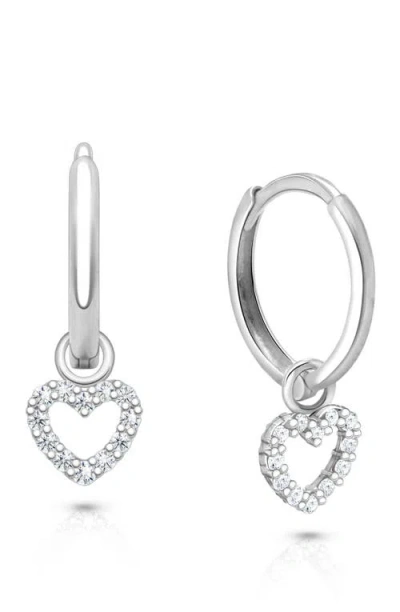 Tiny Blessings Kids'  Sterling Silver Pavé Heart Drop Classic 11mm Huggie Hoop Earrings