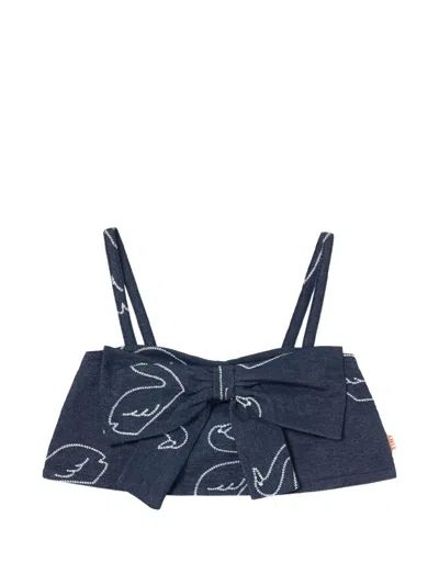 Tiny Cottons Kids' Big Swans Bow-detail Denim Top In Blue