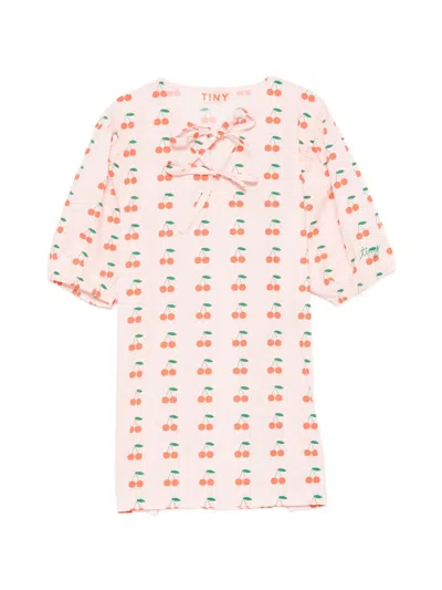 Tiny Cottons Cherry-print Lace-up Dress In Pink