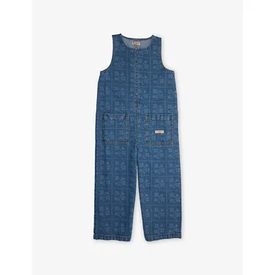 Tiny Cottons Kids' Dots Flowers Denim Dungarees 2-10 Years Denim Medium Wash 2
