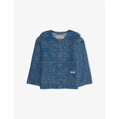 Tiny Cottons Kids' Dots Flowers Oversized-collar Denim Jacket 2-10 Years Denim Medium Wash 2