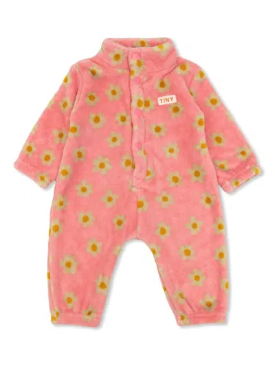 Tiny Cottons Babies' Floral-print Faux-fur Pajamas In Pink