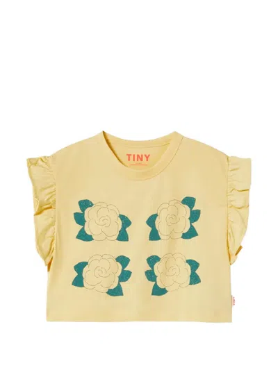 Tiny Cottons Kids' Flower-graphic Ruffled T-shirt In Yellow